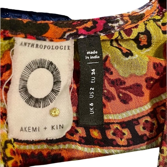 Anthropologie Akemi + Kin Red Orange Boho Maxi Dress Size 2Sleeveless Patterned - Picture 7 of 9